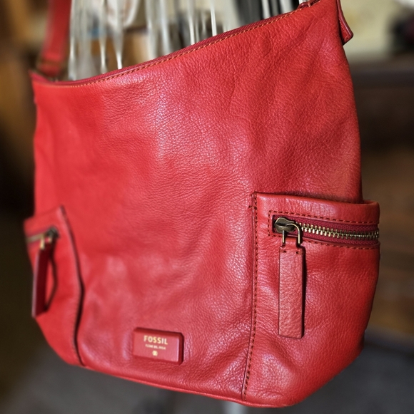 Fossil Emerson Cherry Red Leather Hobo Bag - Picture 1 of 13